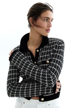 Cardigan with Collar - Black/checked - Ladies | H&M CA