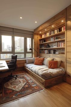 Reading Room With Daybed, Small Home Office Inspiration Guest Room, House Study Room Ideas, Studio Library Ideas, Small Home Office Bed, Home Office With Reading Area, Studio With Daybed, Comfortable Study Space, Work Room Ideas Home