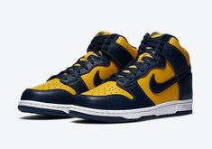 Nike Dunk High Michigan, Nike Dunks High, Dunks High, Running Competition, Maize And Blue, Sneaker Lovers, Nike Dunk High, Jordan 4 Retro