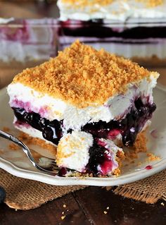 a slice of blueberry ice cream pie on a plate