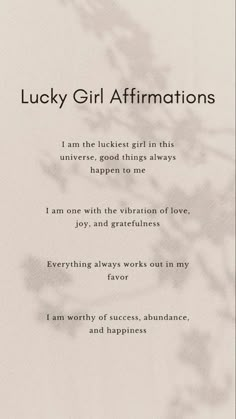 lucky girl affirmations 2024 Daily Affirmations, Im So Lucky Affirmations, Lucky Girl Journal Prompts, Lucky Girl Manifestation, Morning Affirmations Aesthetic, I Am Lucky Affirmation, That Girl Affirmations, Lucky Girl Affirmations, Safe Affirmations