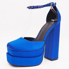 These gorgeous statement heels are a must have for every fashionista. Featuring a fancy stacked platform design for that sassy and classy look. Finished with a lightly padded insole and easy slide style.Sole: Synthetic Royal Blue Block Heels, Royal Blue Chunky Heels, Elegant Royal Blue Fitted Heels, Heels And Jeans Outfit, Elegant Royal Blue High Heels, Heels Outfits Casual, Platform Heels Outfit, Electric Blue Shoes High Heels, Heels Outfits Dress