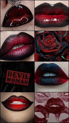 Red Black Ombre Lip, Black Red Ombre Lips, Red White And Black Makeup Looks, Red And Black Lipstick Ombre, Red And Black Ombre Lips, Black Ombre Lipstick, Makeup For Black And Red Dress, Dark Wedding Make Up, Red And Black Grunge Makeup