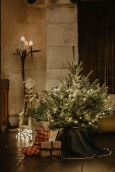 a small christmas tree sitting on top of a table