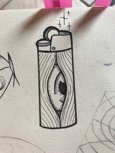 an ink drawing of a lighter and fish