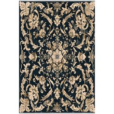 a black and gold rug with an ornate design