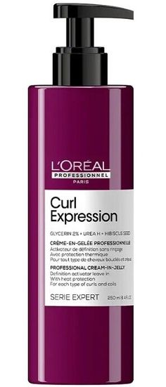 Curl Expression Creme en Gelée 250ML Serie Expert   Intensify the beauty of your curly and wavy hair and turn heads with your gorgeous hairstyle. The L'Oréal Professionnel Curl Expression styling cream, enriched with glycerin and hibiscus seeds, perfectly defines curls from root to tip, shaping and caring for their structure while moisturizing them. Enjoy a neat hairstyle without the uncomfortable frizz.   APPLICATION After getting out of the shower, remove excess moisture with a towel. Apply th Hibiscus Seeds, Curl Activator, Heat Protectant Hair, Hair Frizz, Curl Styles, Hydrate Hair, Defined Curls, Styling Cream, Types Of Curls