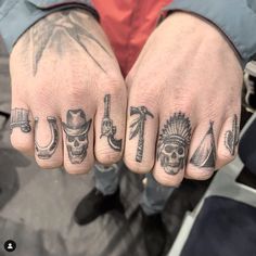 Biker Finger Tattoo, Cowboy Tattoos For Men Forearm, Long Horn Hand Tattoo, Simplistic Tattoo Sleeve, 6 Shooter Tattoo, Western Hand Tattoos For Guys, Cowboy Hand Tattoo, Cowboy Indian Tattoo, Cowboy Graffiti Tattoo