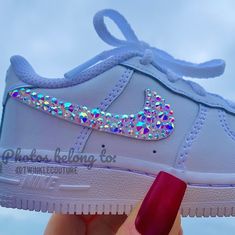 Nike Bling Shoes, Nike Boots Women's, Glitter Nike Shoes, Rhinestone Nike, Hand Painted Air Force 1, Glitter Nikes, Painted Air Force 1, Bling Nike Shoes, Ariel Wedding