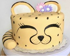 a cake decorated with a cat's face and ears