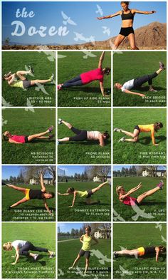 a series of photos showing how to do an exercise on the grass with one hand