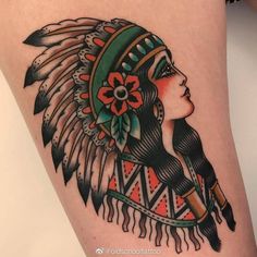 Native Tattoo Ideas, Traditional Tattoo Native American, American Traditional Old School, Sierra Tattoo, Tattoo Woman Face, Traditional Tattoo Indian, Indian Head Tattoo, Traditional Tattoo Woman Face, Tattoo Native American