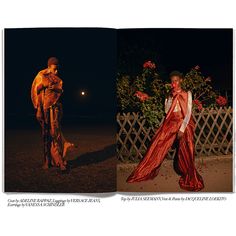 two photographs of women in evening gowns, one with a dog on her lap