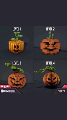 four pumpkins with different levels and numbers to choose the right one for each pumpkin