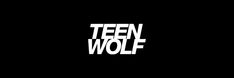 the title for teen wolf, which is written in white and black on a black background