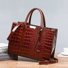 Category:Handbag,Shoulder Bag,Crossbody Bag; Embellishment:Zipper; Gender:Women's; Type:Boston Bag; Occasion:Holiday,Daily,Office; Material:PU Leather; Width:13; Height:24; Function:Waterproof,Large Capacity,Durable,Multi Carry; Pattern:Solid Color,Patchwork,Crocodile; Listing Date:10/31/2023; Production mode:External procurement; Length:34 Hand Bags For Women, Beg Tangan, Retro Mode, Handbag Patterns, Crocodile Pattern, Leather Bag Women, Bag Trends, Tote Bag Pattern, Casual Tote