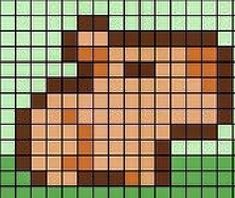 a cross stitch pattern of a teddy bear in brown and green colors, on a light green background