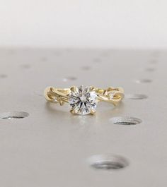 Twig Engagement Ring Round Brilliant Cut Moissanite Unique Wedding Bridal Ring