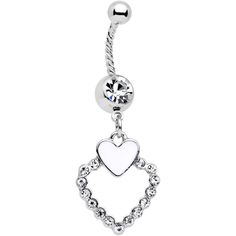 14 Gauge (1.6mm), 7/16" (11mm), 316L Surgical Grade Stainless Steel Twisted Curved Barbell, 5mm Ball End Clear Gem White Heart Romance Twisted Dangle Belly Ring Twice the hearts means you're going to look twice as lovely in our 14 gauge navel ring. Details set this piece apart, like the twisted styling of the 7/16" durable 316L surgical grade stainless steel twisted curved barbell and the clear gems covering the heart-shaped dangle - finished with an elegantly simple white heart. Why settle for Belly Piercing Jewelry, Jewelry Promotion, Navel Jewelry, Dangle Belly Rings, Cute Tattoos For Women, Tongue Rings, Navel Ring, Belly Piercing, Belly Button Piercing