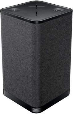 an image of a black speaker with the sub woot on it's side