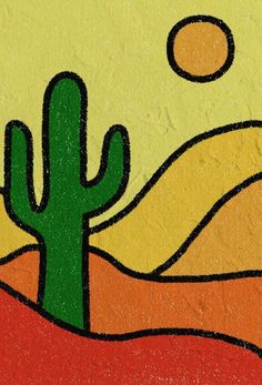 a drawing of a cactus in the desert