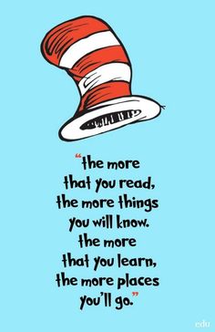 the cat in the hat quote on blue background