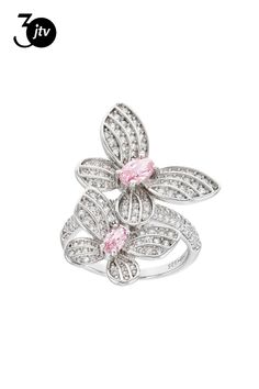 Bella Luce�� pink and white diamond simulants 2.71ctw oval and round, rhodium over sterling silver butterfly ring. Measures approximately 0.81" L x 1.25" W and is not sizeable. The diamond equivalent weight is 1.64ctw. Silver Butterfly Ring, Wedding Jewellery Designs, Butterfly Ring, Diamond Simulant, Butterfly Jewelry, Silver Butterfly, White Diamond, Pink And White, Wedding Jewelry