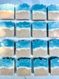 soap bars with blue and white swirls on them