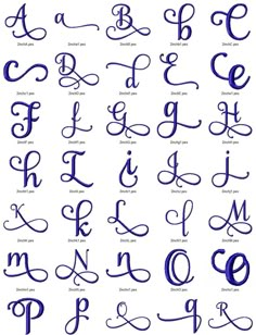 an alphabet with the letters in cursive writing