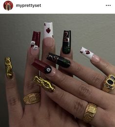 Chunky Y2k Nails, Vegas Nails Design, Vegas Nails, Eight Ball, Long Square Nails, 2024 Nails, Cocoppa Wallpaper, Poker Face, Nail Idea