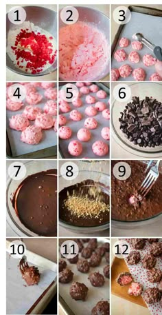 step by step instructions on how to make pink and chocolate desserts