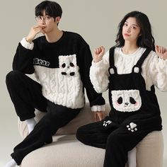 size: Female L, Color: A58200 White Crew Neck Set For Winter, Kawaii White Sleepwear For Home, Cute White Winter Sleepwear, Cute White Sleepwear For Winter, Cute Black Long Sleeve Sleepwear, Black Cotton Cozy Sleepwear, Cozy Black Cotton Sleepwear, Cozy Black Winter Sleepwear, Casual Black Bedtime Set