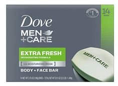 Looking for a bar that leaves skin feeling refreshed, hydrated and invigorated? Try Dove Men+Care Extra Fresh Body and Face Bar. Unlike some regular bar soap for men that can dry out your skin, this Dove Men+Care bar is uniquely formulated with ¼ moisturizing cream and helps to maintain skin’s moisture and hydration levels. Leaving skin with an invigorating scent, this body and face bar delivers refreshment and skin comfort. Product Features: Feels better than regular soap Fights skin dryness an Fresh Bar, Dove Soap, Mens Body Wash, Soap For Sensitive Skin, Massage Bars, Dove Men Care, Mens Soap, Face Soap, Dove Men