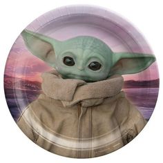 a paper plate with an image of the child yoda