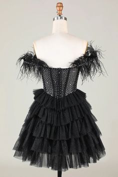 A-Line Black Sparkly Beaded Corset Short Homecoming Dress With Feathers Black Short Homecoming Dress, Black Lace Formal Dress, Black Lace Evening Dress, Dress With Feathers, Beaded Corset, Feather Prom Dress, Tiered Prom Dress, Red Lace Prom Dress, Burgundy Homecoming Dresses