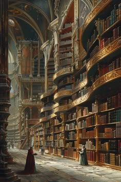 Painted Illustration of Humans in Infinite Library of Gods Endless Library Fantasy Art, Massive Library Fantasy Art, Infinite Library Fantasy Art, Grand Library Concept Art, Fantasy Art Library, Ancient Library Fantasy Art, Fantasy Library Concept Art, Fantasy Library Art, Library Concept Art