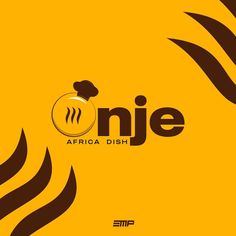 the logo for one africa dish is shown on an orange background with brown swirls