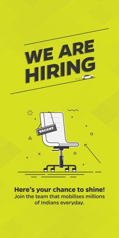 we are hiring poster with an office chair