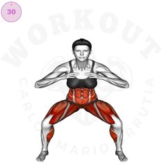 an image of a man doing squats with the words work out in front of him