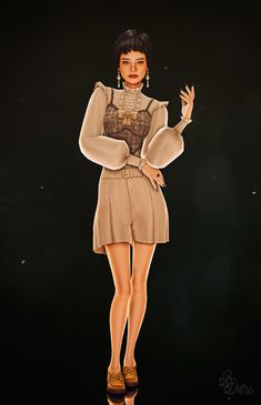 a digital painting of a woman with her hand on her hip and wearing high heels