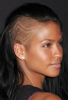 Half Shaved Head, Shaved Head Designs, Cassie Ventura, Shave Her Head, Half Shaved, Shaved Nape, Long Black Hair