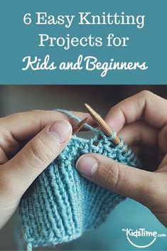 the cover of an easy knitting project for kids and beginners, with two hands working on