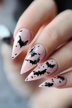 25 Stunning Halloween Nails to Get You Noticed Halloween Nails Spider Web French Tip, Bat Design Nails, Halloween Toenail Ideas, Tombstone Nails, Corpse Nails, Halloween Nails Bats, Wacky Makeup, Halloween Cat Nails, Acrylic Halloween Nails