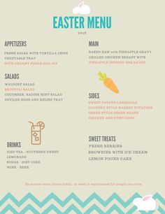 an easter menu is shown with eggs and carrots