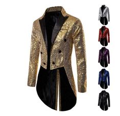 New Hot Sale Fashion Mens Male Boy Mens Coats  Overcoats Jacket Outwear Slim fit  Clothes Specifications:  Material : Size :US XS S M L XL XXL XXXL 4XL 5XL /Asian M L XL XXL XXXL XXXXL XXXXXL 6XL 7XL The Tag of The clothes you received  is Marked as Asian Size(Eg : if you Ordered US L=Asian XXL,the tag is XXL) China Item Run small,Suggest you choose next size up Than Usual  If you are not sure about the size,please give me your height in CM and weight in KG and the size you usually wear Any prob Glitter Blazer, Sequin Suit, Gold Man, Embellished Blazer, Stage Clothes, Prom Suit, Formal Coat, Blazer Casual, Tuxedo Blazer