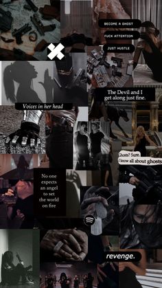 a collage of images with words and pictures on them that say, the devil and i get along just fine