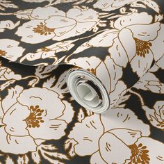 an image of a floral wallpaper with brown and white flowers on black background,