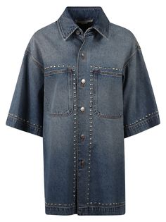 Patched Pocket Studded Denim Shirt from Stella McCartneyComposition: 100% Cotton Cotton Shirts Women, Herno Jacket, Womens Denim Shirt, Studded Denim, Vegan Clothing, Denim Jacket Women, Chic Woman, Denim Top, Denim Shirt