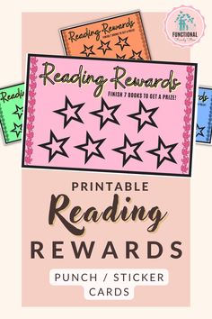 printable reading reward cards with the words reading - reward on it and five stars