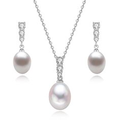 PRICES MAY VARY. EXQUISITE DESIGN: Elevate your look with the BAMIKI Pearl Drop Necklace and Earrings Set, featuring a radiant 9-10mm freshwater baroque pearl on a white gold-plated sterling silver chain. This elegant design captures timeless beauty, perfect for any occasion. PREMIUM QUALITY: Crafted from high-quality materials, including genuine 925 sterling silver and meticulously selected freshwater pearls. Designed with attention to detail, the pearl jewelry set promises durability, timeless Pearl Necklace And Earrings, Pearl Jewelry Set, Pearl Drop Necklace, Silver Diamond Necklace, Black Pearl Necklace, Pearl Jewelry Wedding, Pearl Necklace Set, Pearl Jewelry Sets, Moonstone Earrings